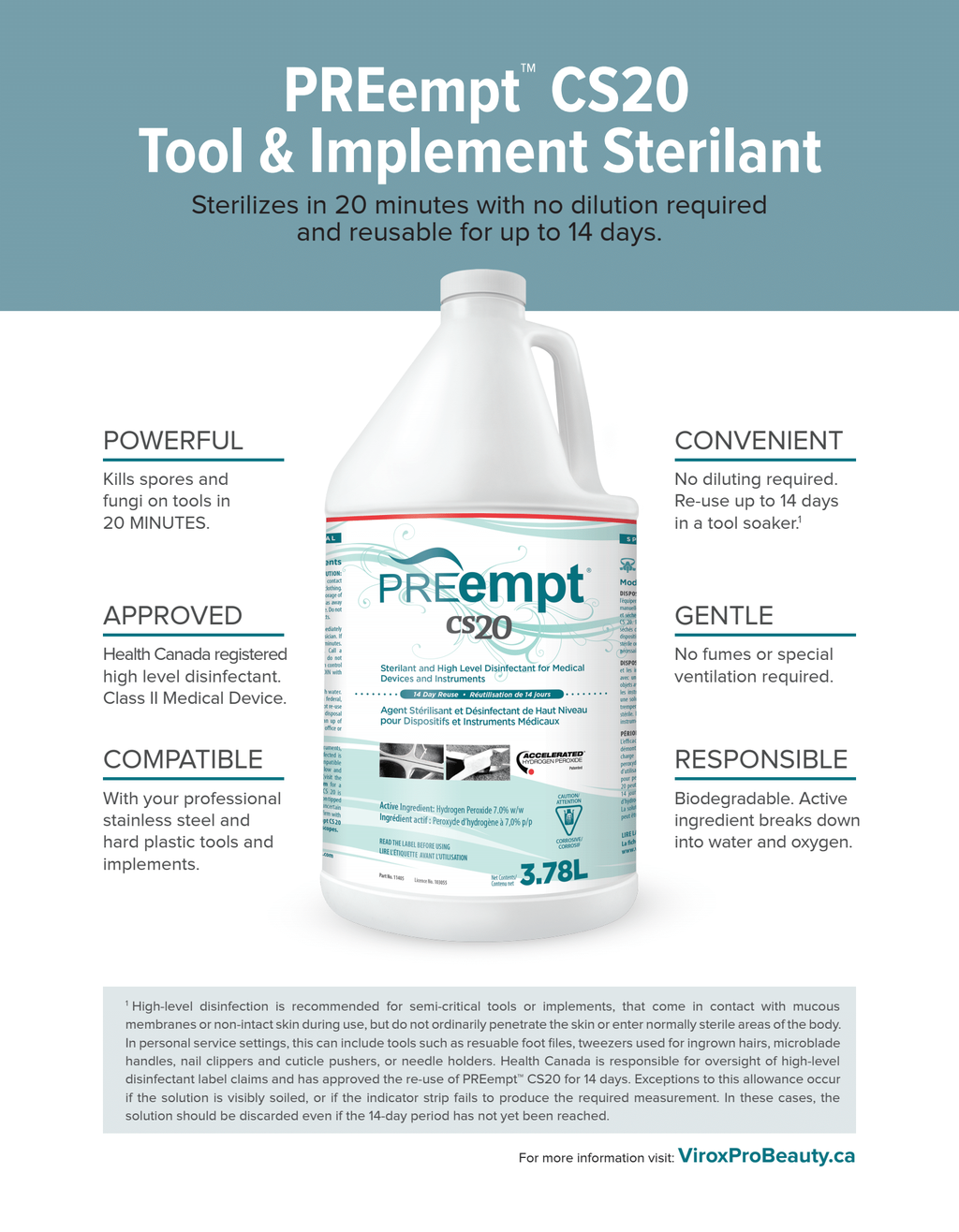 PREempt CS20 High Level Disinfectant For Medical Devices and Instruments  1L