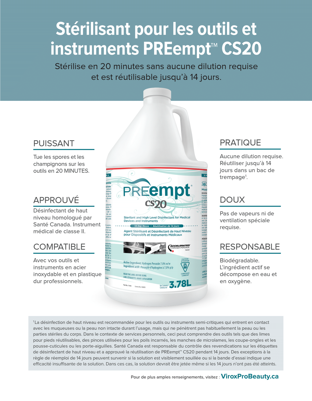 PREempt CS20 High Level Disinfectant For Medical Devices and Instruments  1L